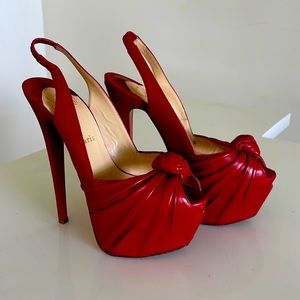 Red Christian Louboutin Sling Back platform heels